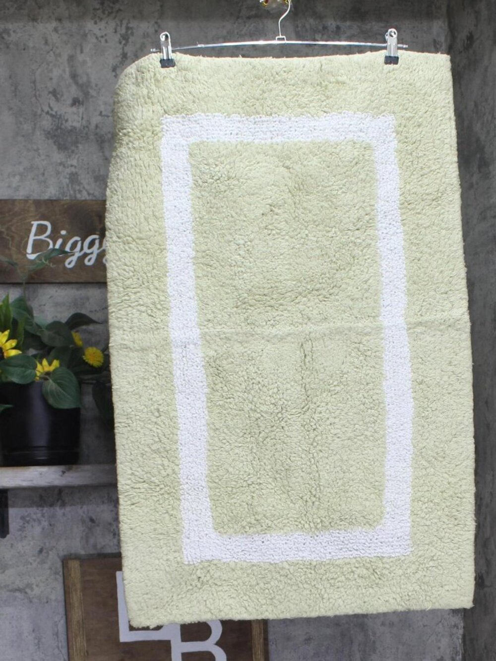 NEW Better Trends Textured Patterned Cotton Bath Rug Green / White 22x35